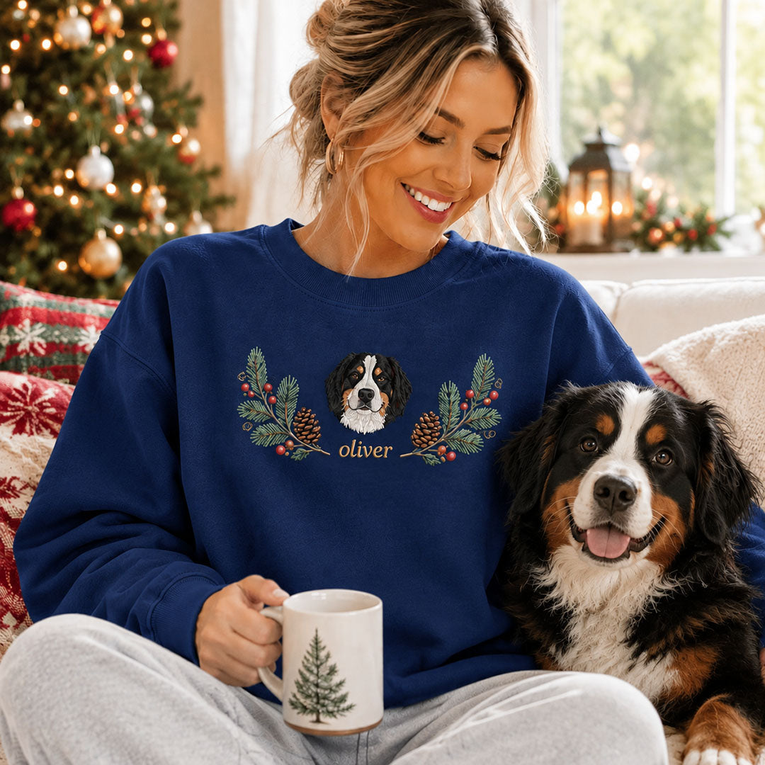 Custom Pet Photo Christmas Wreath Pet Sweatshirt