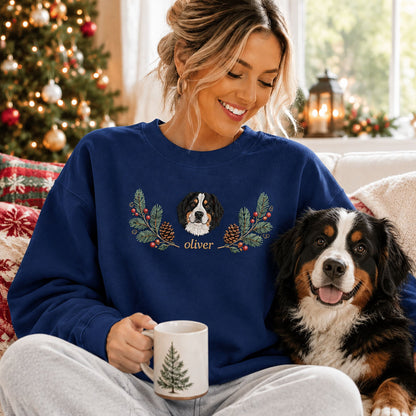Custom Pet Photo Christmas Wreath Pet Sweatshirt