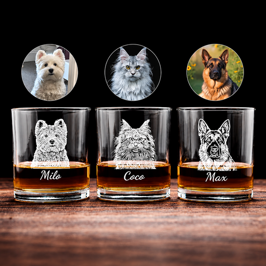 Custom Whiskey Glass With Dog Photo & Name Engraved