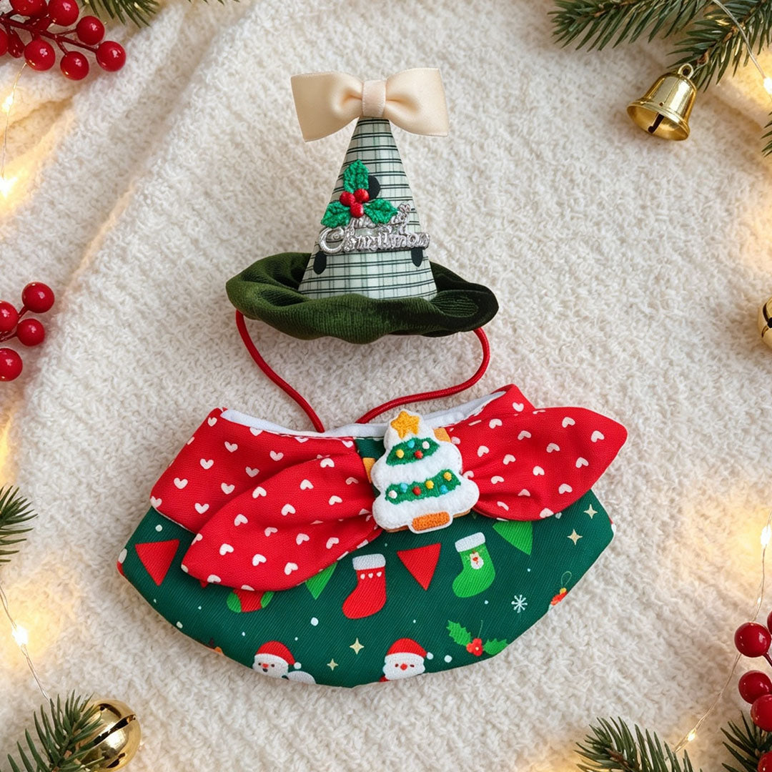 Christmas Pet Scarf and Hat Set for Small Dogs and Cats
