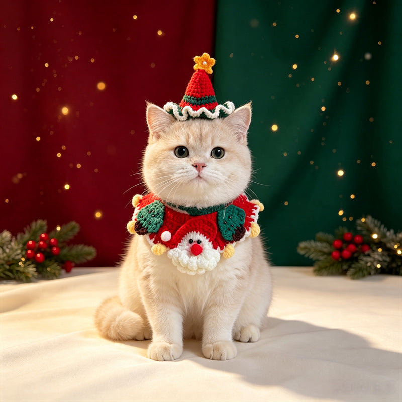 Crochet Christmas Cat Collar & Hat