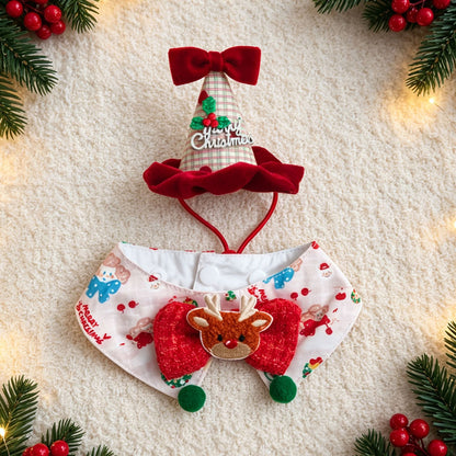 Christmas Pet Scarf and Hat Set for Small Dogs and Cats