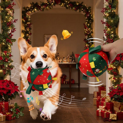 Christmas Tree Dog Plush Ball Toy with Bell