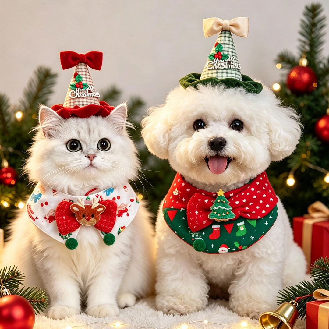 Christmas Pet Scarf and Hat Set for Small Dogs and Cats