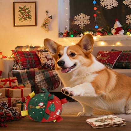 Christmas Tree Dog Plush Ball Toy with Bell