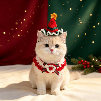 Crochet Christmas Cat Collar & Hat