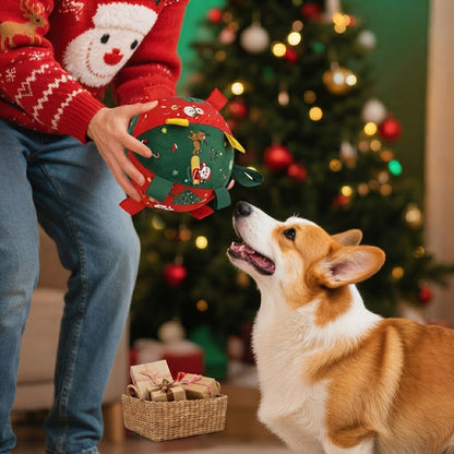 Christmas Tree Dog Plush Ball Toy with Bell