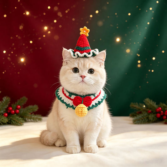 Crochet Christmas Cat Collar & Hat