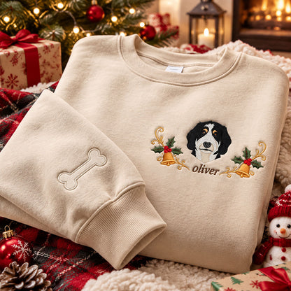 Custom Pet Photo Christmas Wreath Pet Sweatshirt