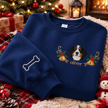 Custom Pet Photo Christmas Wreath Pet Sweatshirt
