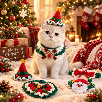 Crochet Christmas Cat Collar & Hat
