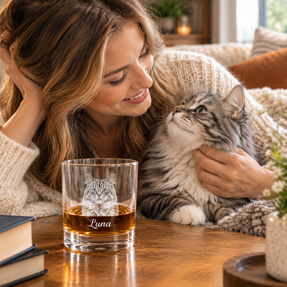 Custom Whiskey Glass With Dog Photo & Name Engraved