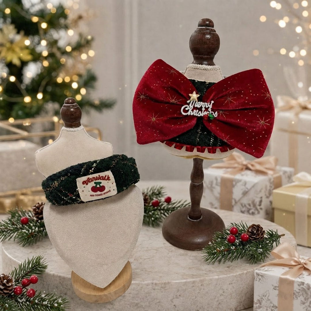 Christmas Velvet Dog & Cat Hat, Pet Collar