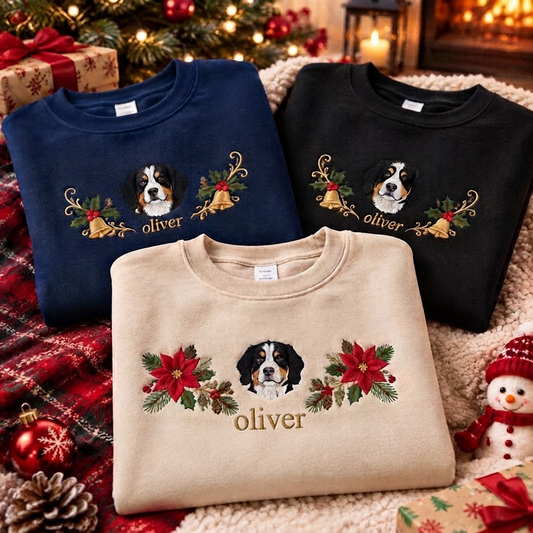 Custom Pet Photo Christmas Wreath Pet Sweatshirt