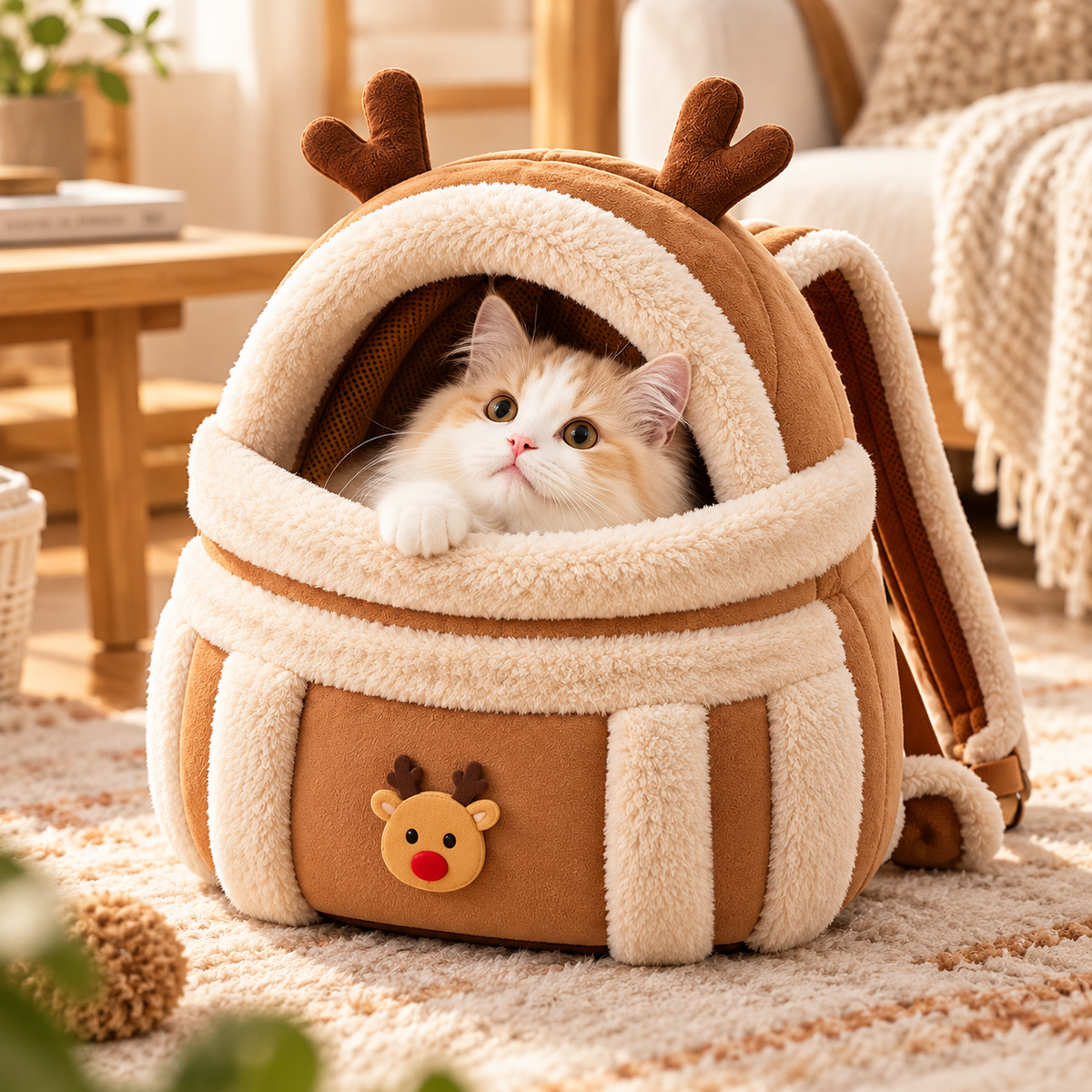 Cozy Plush Pet Carrier Backpack with Hand Warmer Pocket