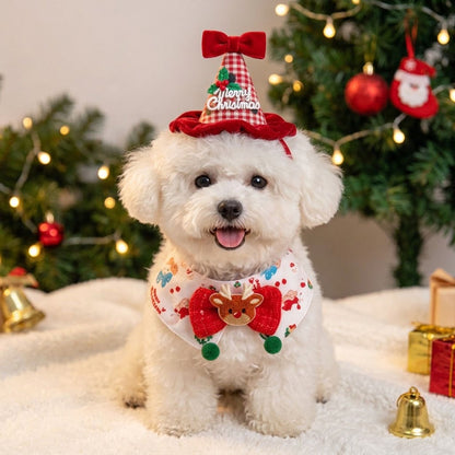 Christmas Pet Scarf and Hat Set for Small Dogs and Cats