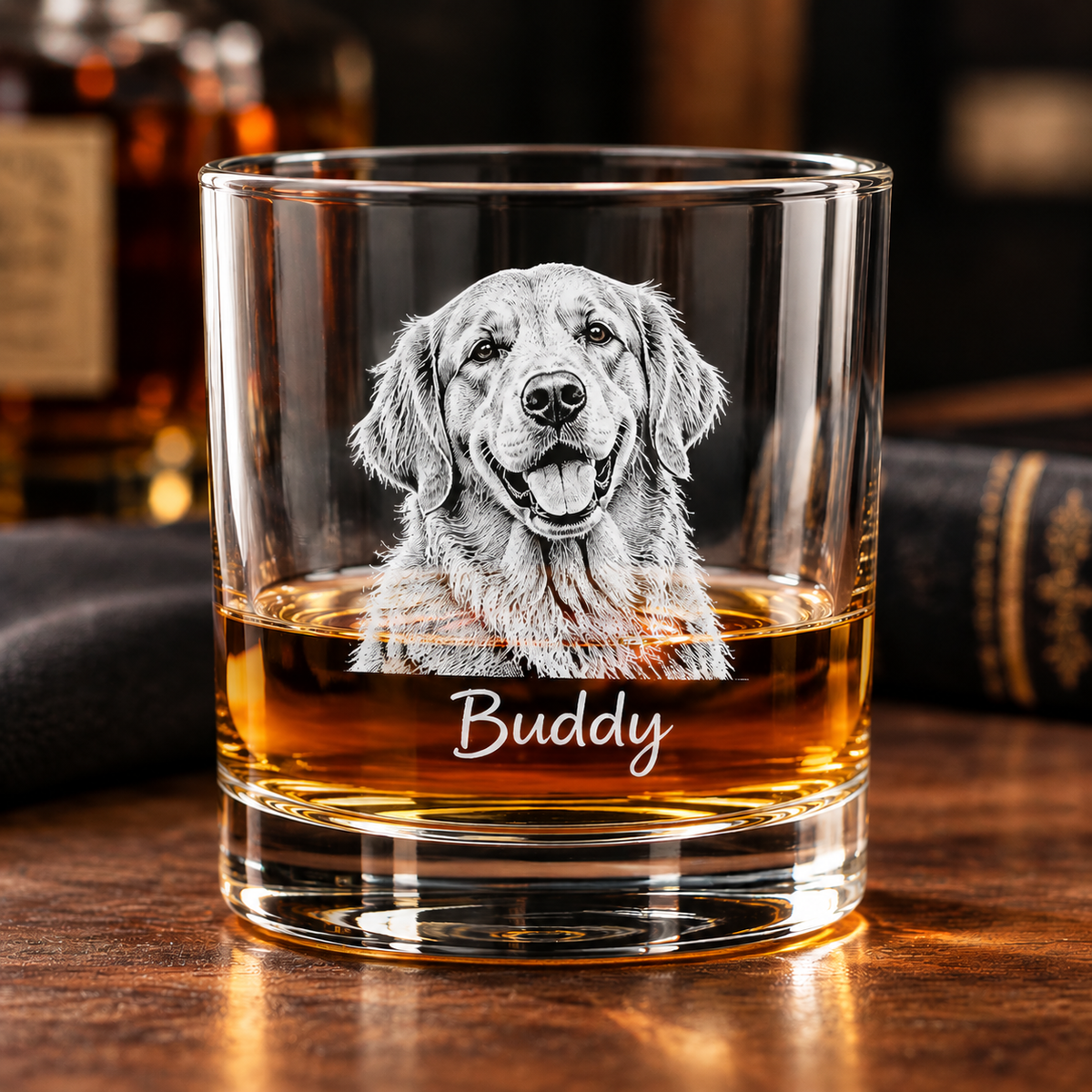 Custom Whiskey Glass With Dog Photo & Name Engraved