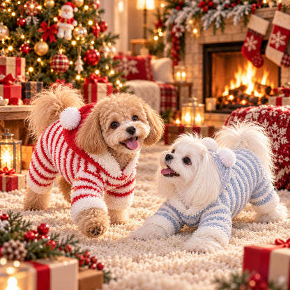 Cozy Fleece Striped Four-Legged Jumpsuit with Hood for Small Dogs & Cats