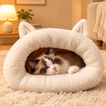 Cozy Plush Hooded Cat Bed