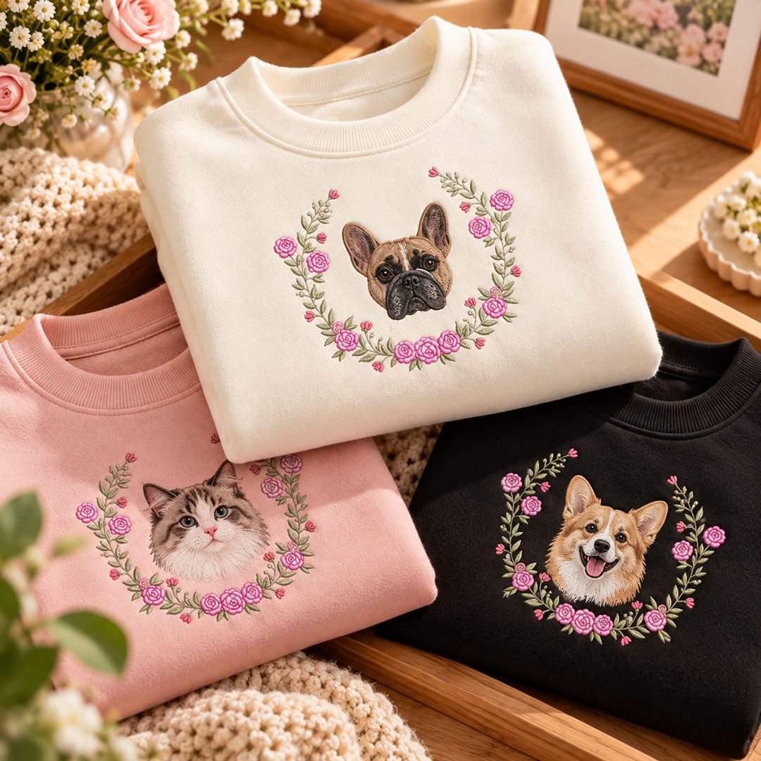Custom Pet Portrait Embroidered Sweatshirt