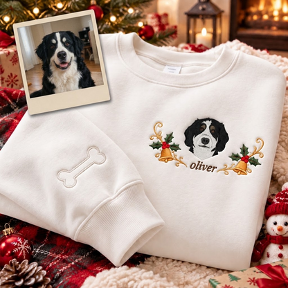 Custom Pet Photo Christmas Wreath Pet Sweatshirt